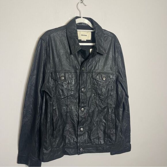 $768 Zadig & Voltaire Crinkle Leather Jacket NWT XXL  missing one button - Picture 8 of 11
